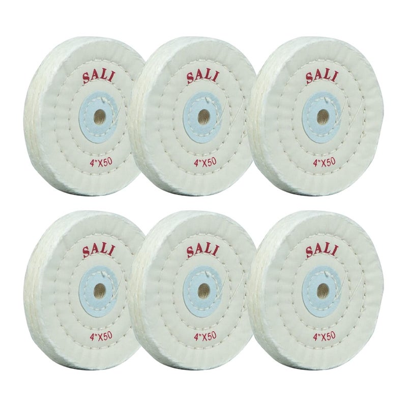 SALI 6 Pack Polishing Wheel for Bench Grinder Buffing Wheel 4 inch White Cotton (50 Ply) for Buffer Polisher Medium Polish Pad with 1/2 Inch Arbor Hole - Image 1